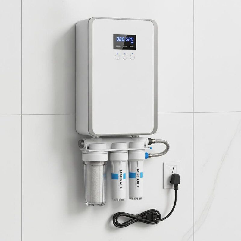 Compact Reverse Osmosis Water Treatment System 800 GPD Alkaline Mineral Filter Wall Mounted Design 110V 60Hz
